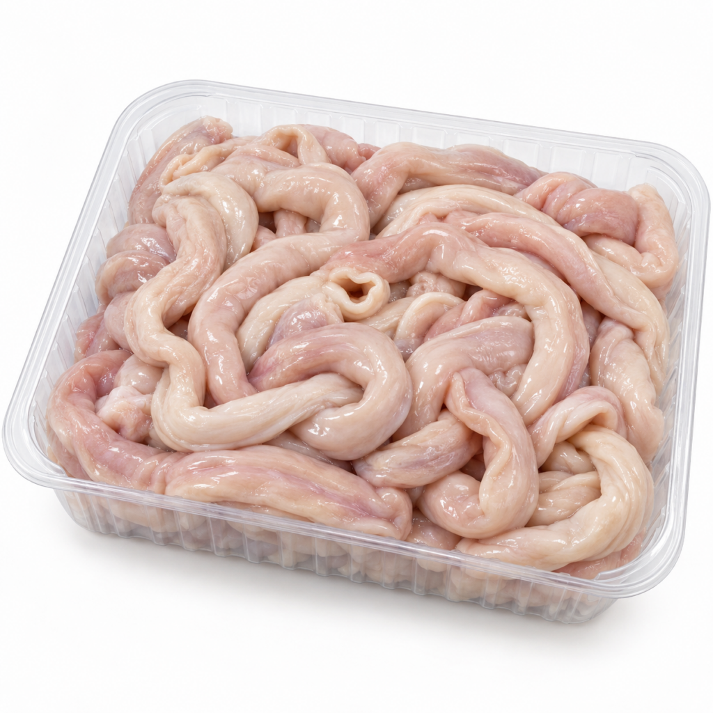 Beef intestines in a clear tray