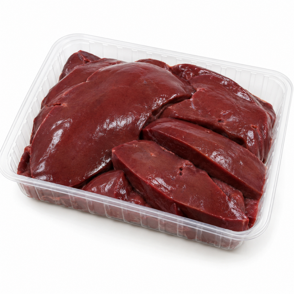 Beef liver in plastic tray