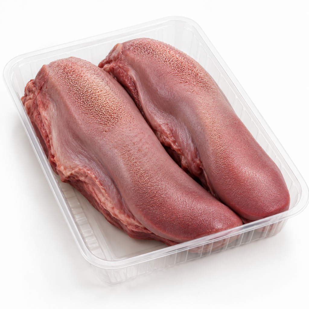 Cow tongue in plastic tray