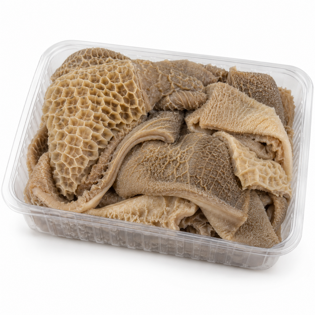 Beef tripe in plastic tray