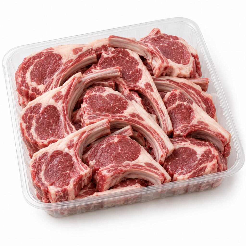 Lamb chops in a clear plastic tray