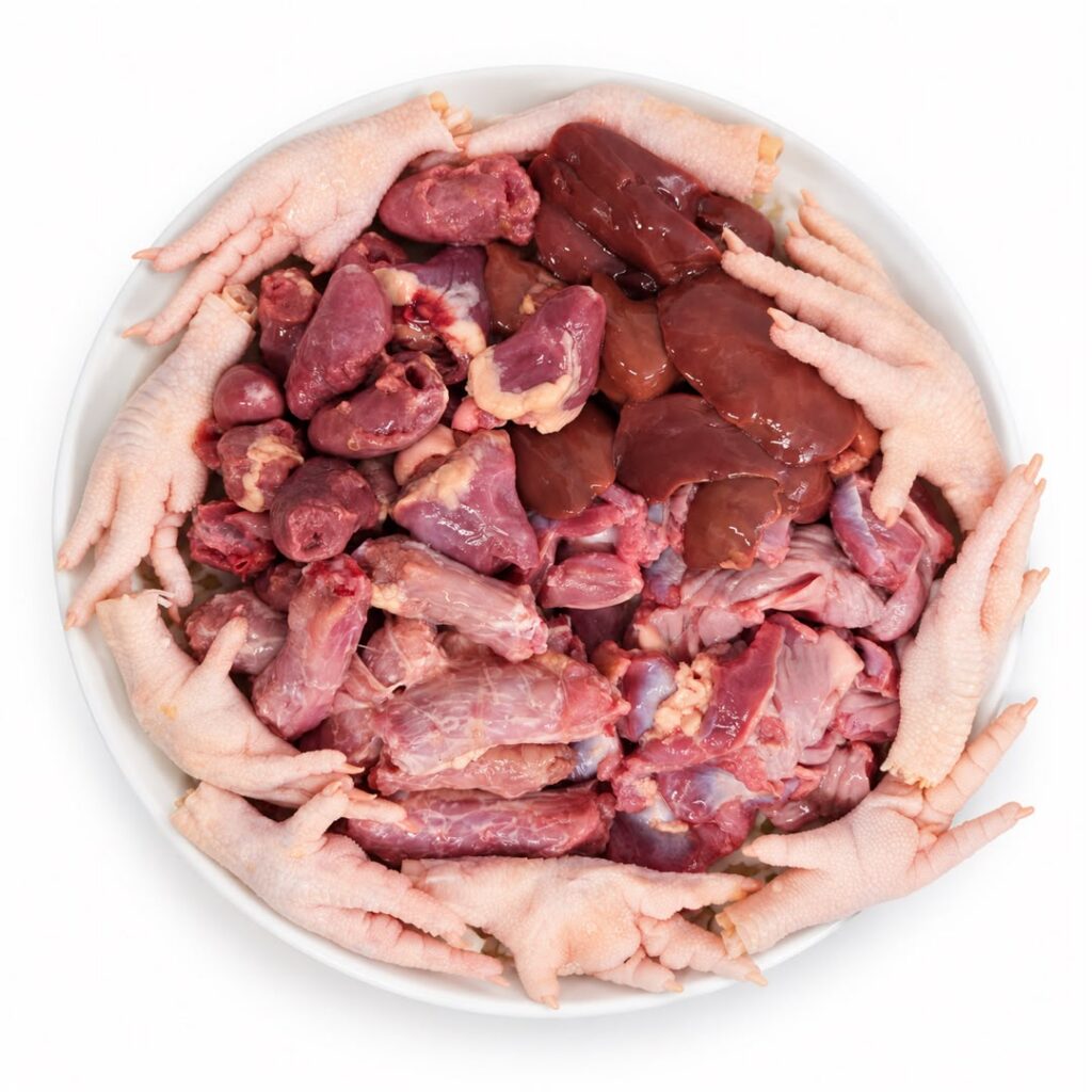 Raw poultry offal assortment for Menidos products