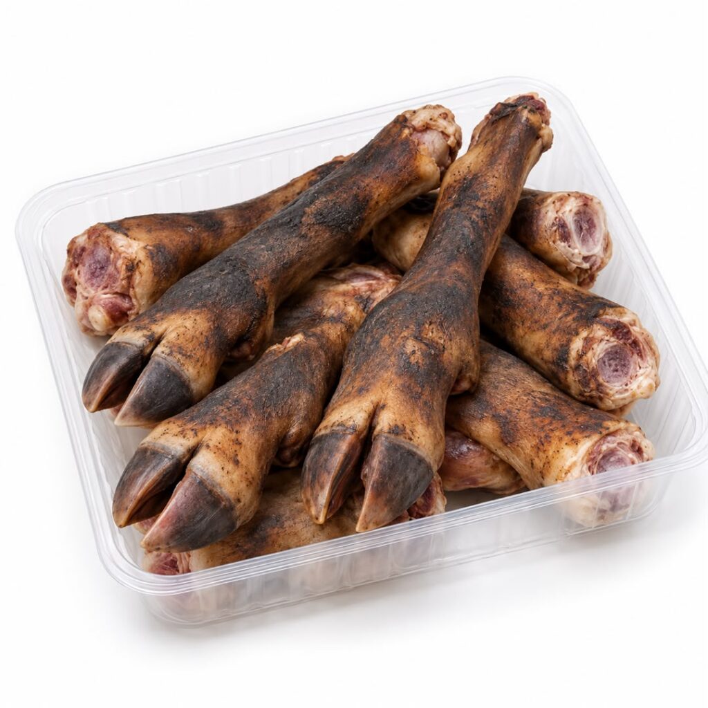 Goat feet in a clear container