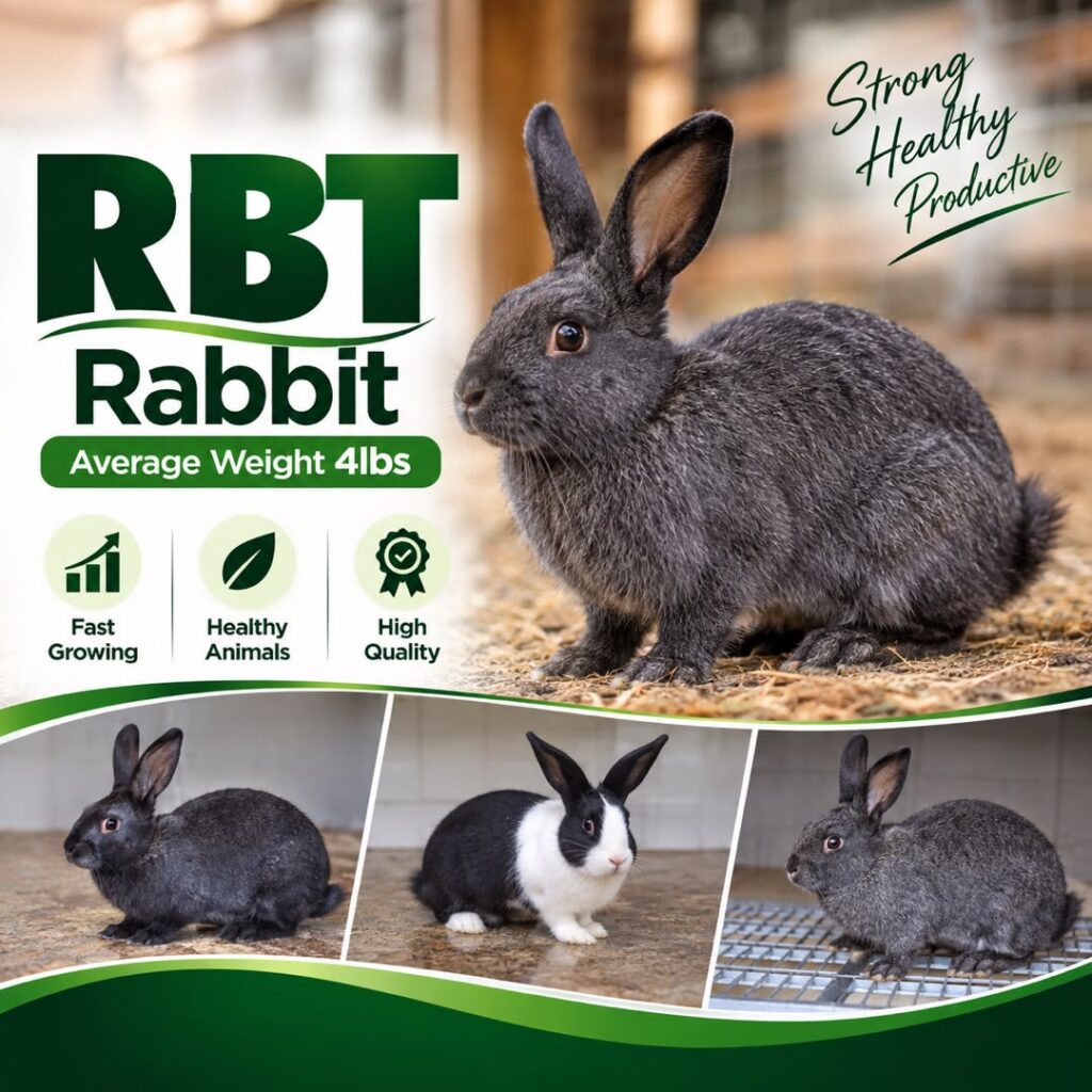 RBT Rabbit promotional graphic featuring healthy rabbits