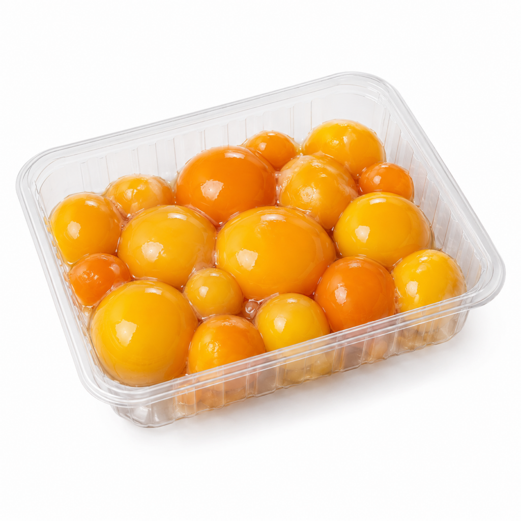 Yemas product in a clear container