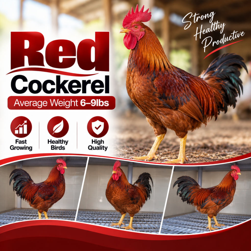Red Cockerel promotional graphic showing a rooster